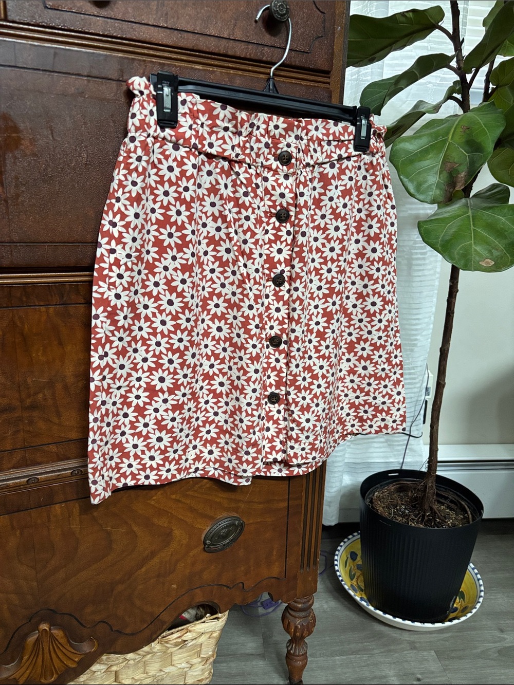 Madewell Rust and White Daisy Button-Front Mini Skirt